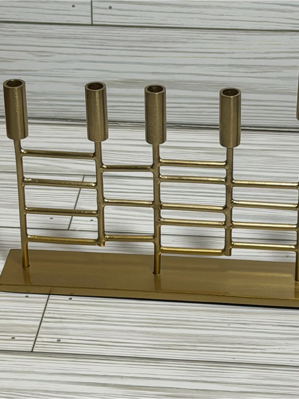 CB2 Gold Metal Hanukkah Menorah 9 Branch Modern Geometric Judaica Candle Holder
